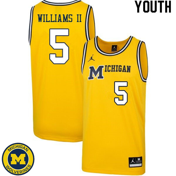 Youth Michigan Wolverines #5 Terrance Williams II Retro Yellow Official Basketball Jersey